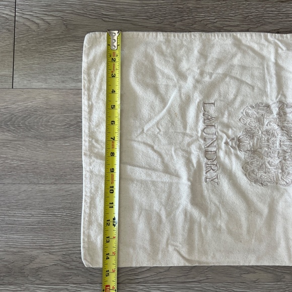 Vintage Linen Embroidered Laundry Bag Drawstring Travel Ivory 24 x 15 French - Picture 10 of 10